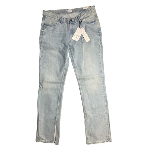 Zara Split‎ Hem Slim High-Rise Full Length Light Wash Jeans Size 10 - Picture 4 of 8